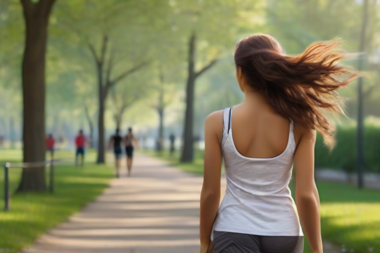 Fitness girl walking in the park